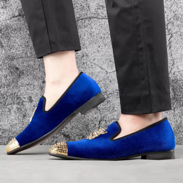 Men Genuine Leather Mens Metallic Textured Slipon Glitter Loafers ShoesNavy01