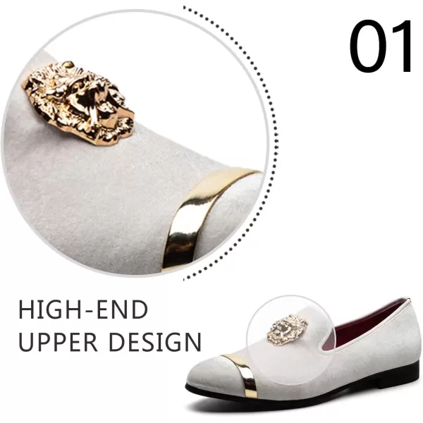 Men Genuine Leather Mens Metallic Textured Slipon Glitter Loafers ShoesWhite03