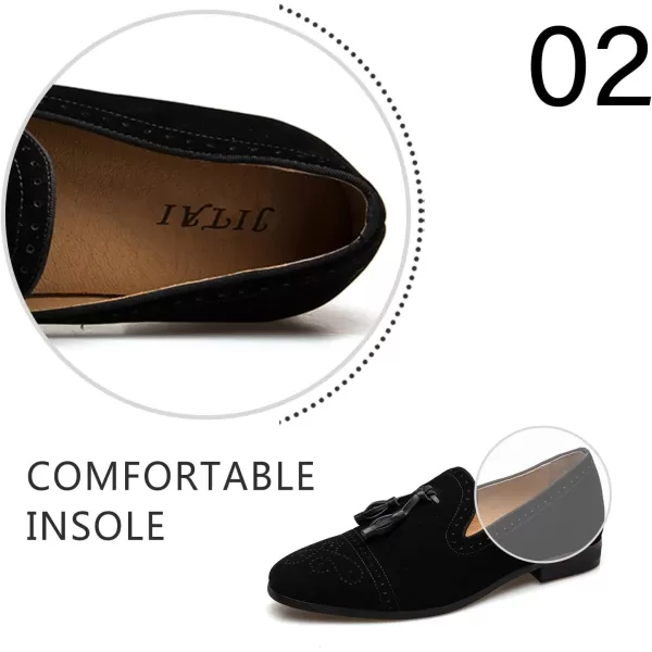 Mens Vintage Velvet Embroidery Noble Loafer Shoes Slipon Loafer Smoking Slipper Tassel LoaferBlack04