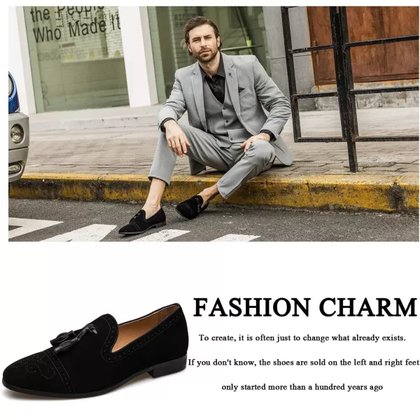 Mens Vintage Velvet Embroidery Noble Loafer Shoes Slipon Loafer Smoking Slipper Tassel LoaferBlack04