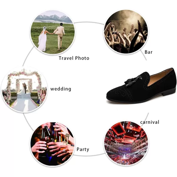 Mens Vintage Velvet Embroidery Noble Loafer Shoes Slipon Loafer Smoking Slipper Tassel LoaferBlack04