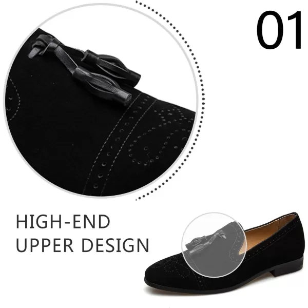 Mens Vintage Velvet Embroidery Noble Loafer Shoes Slipon Loafer Smoking Slipper Tassel LoaferBlack04