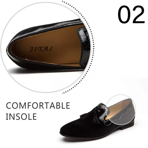 Mens Vintage Velvet Embroidery Noble Loafer Shoes Slipon Loafer Smoking Slipper Tassel LoaferBlack05