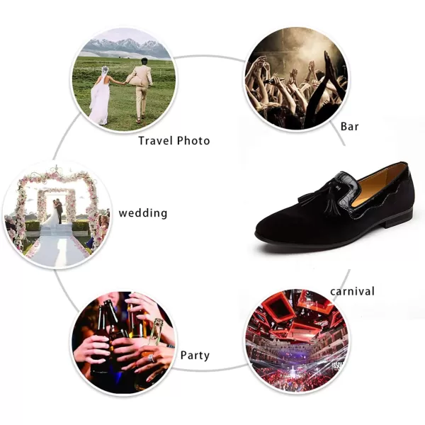 Mens Vintage Velvet Embroidery Noble Loafer Shoes Slipon Loafer Smoking Slipper Tassel LoaferBlack05