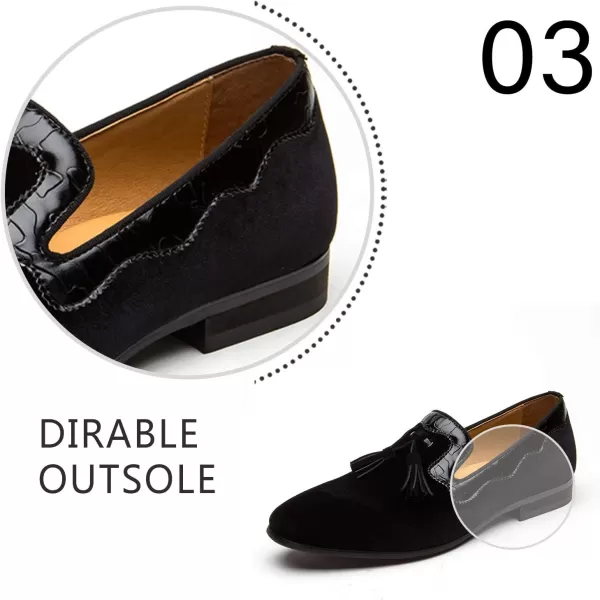 Mens Vintage Velvet Embroidery Noble Loafer Shoes Slipon Loafer Smoking Slipper Tassel LoaferBlack05