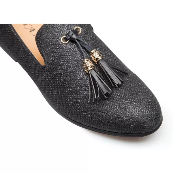 Mens Vintage Velvet Embroidery Noble Loafer Shoes Slipon Loafer Smoking Slipper Tassel LoaferBlack06