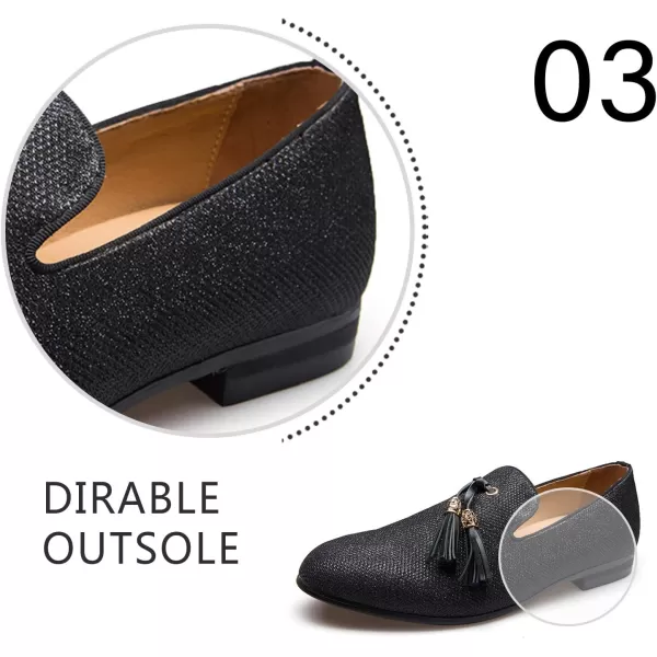 Mens Vintage Velvet Embroidery Noble Loafer Shoes Slipon Loafer Smoking Slipper Tassel LoaferBlack06