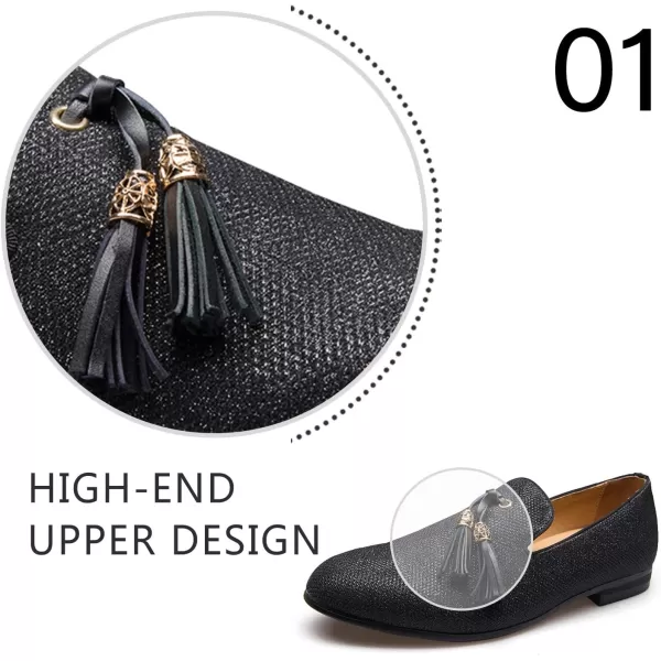 Mens Vintage Velvet Embroidery Noble Loafer Shoes Slipon Loafer Smoking Slipper Tassel LoaferBlack06