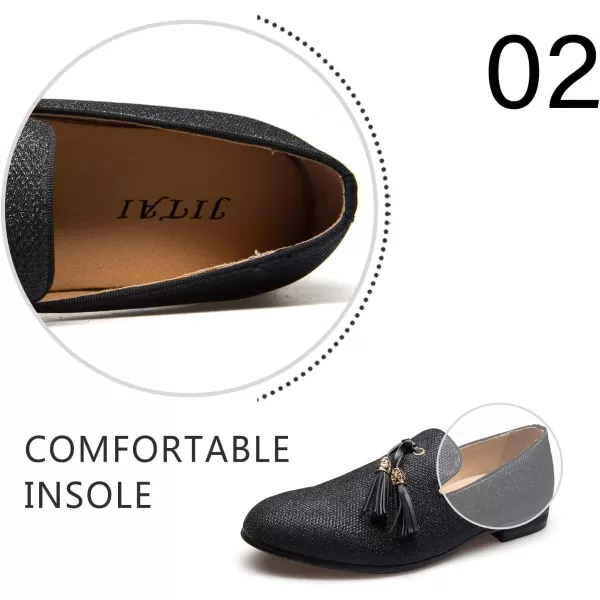 Mens Vintage Velvet Embroidery Noble Loafer Shoes Slipon Loafer Smoking Slipper Tassel LoaferBlack06