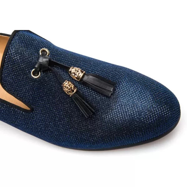 Mens Vintage Velvet Embroidery Noble Loafer Shoes Slipon Loafer Smoking Slipper Tassel LoaferBlue10