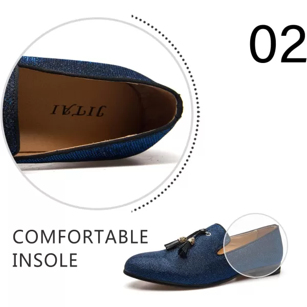 Mens Vintage Velvet Embroidery Noble Loafer Shoes Slipon Loafer Smoking Slipper Tassel LoaferBlue10