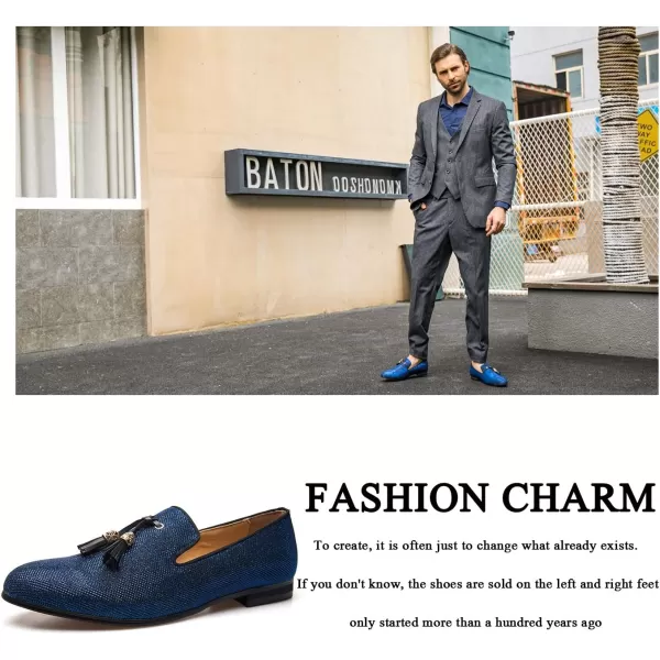 Mens Vintage Velvet Embroidery Noble Loafer Shoes Slipon Loafer Smoking Slipper Tassel LoaferBlue10