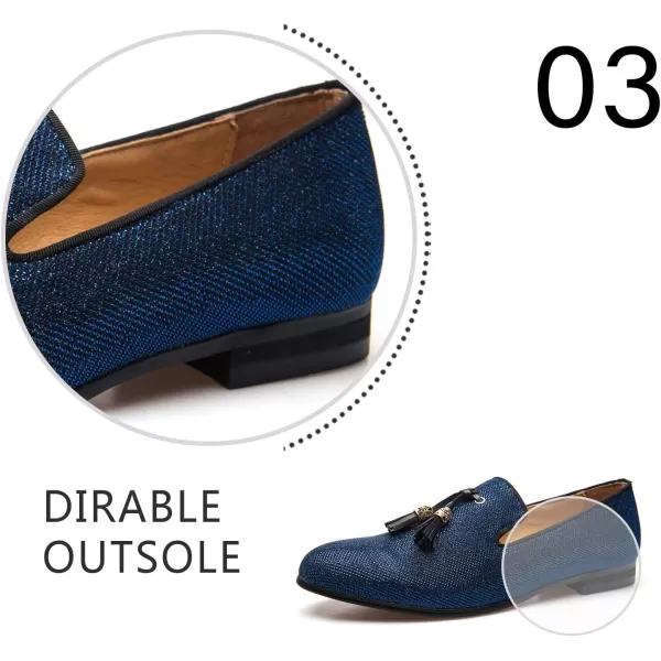 Mens Vintage Velvet Embroidery Noble Loafer Shoes Slipon Loafer Smoking Slipper Tassel LoaferBlue10