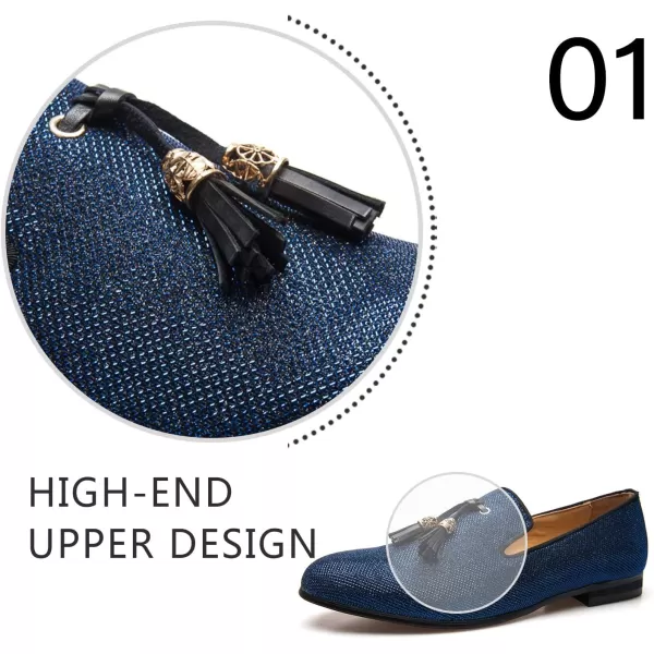 Mens Vintage Velvet Embroidery Noble Loafer Shoes Slipon Loafer Smoking Slipper Tassel LoaferBlue10