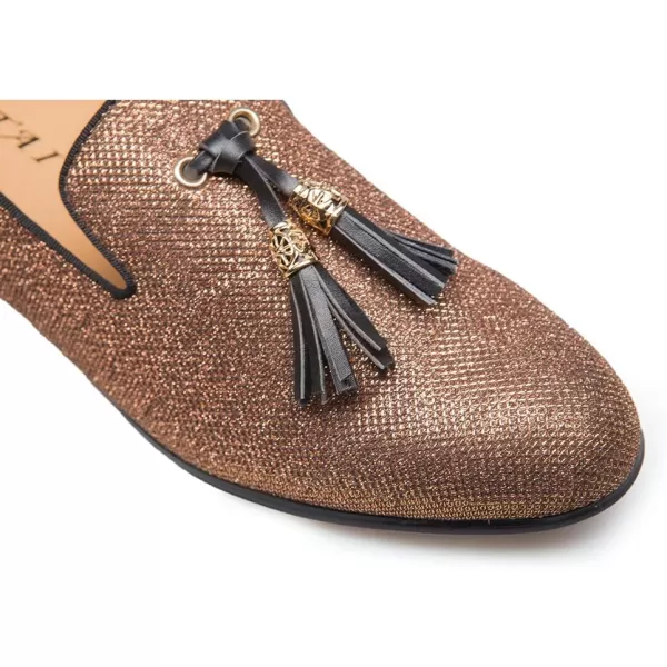 Mens Vintage Velvet Embroidery Noble Loafer Shoes Slipon Loafer Smoking Slipper Tassel LoaferGold11