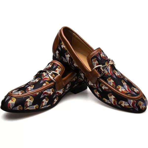 JITAI Mens Leather Shoes Pattern Printing Mens Dress Loafer Shoes Slipon Casual Loafer Smoking SlipperBrown06
