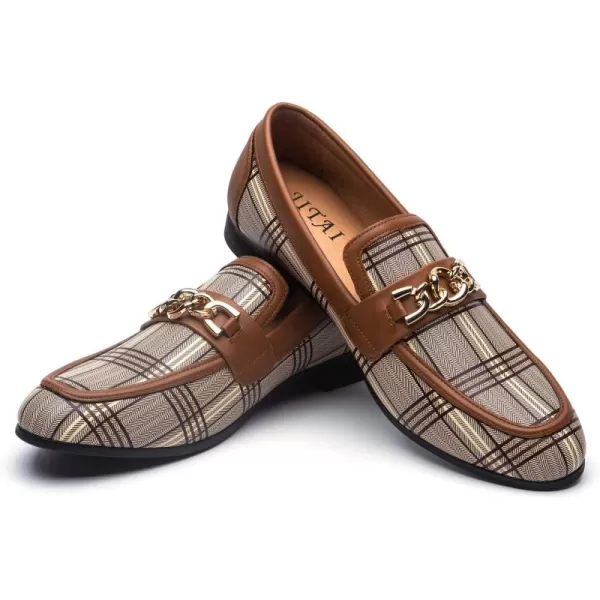 JITAI Mens Leather Shoes Pattern Printing Mens Dress Loafer Shoes Slipon Casual Loafer Smoking SlipperBrown07