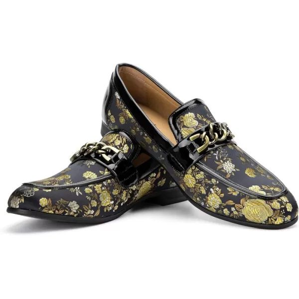 JITAI Mens Leather Shoes Pattern Printing Mens Dress Loafer Shoes Slipon Casual Loafer Smoking SlipperGold10