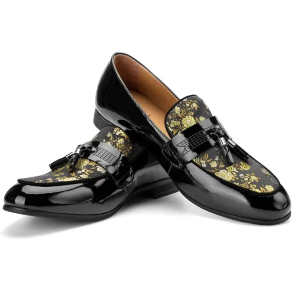 JITAI Mens Leather Shoes Pattern Printing Mens Dress Loafer Shoes Slipon Casual Loafer Smoking SlipperGold12