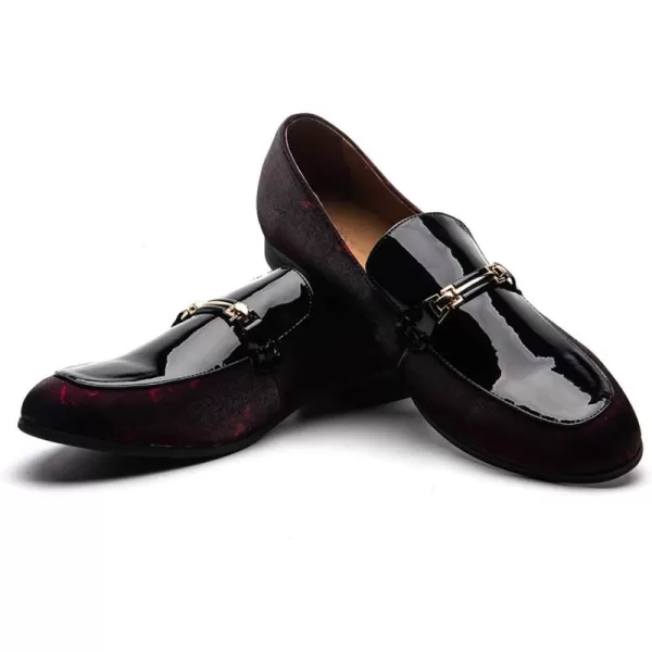 JITAI Mens Leather Shoes Pattern Printing Mens Dress Loafer Shoes Slipon Casual Loafer Smoking SlipperRed05