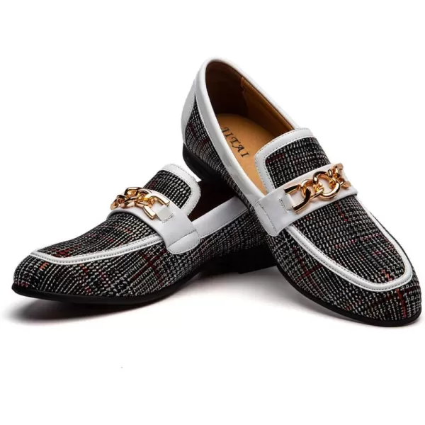 JITAI Mens Leather Shoes Pattern Printing Mens Dress Loafer Shoes Slipon Casual Loafer Smoking SlipperWhite03