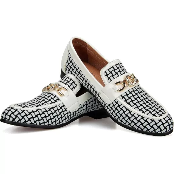 JITAI Mens Leather Shoes Pattern Printing Mens Dress Loafer Shoes Slipon Casual Loafer Smoking SlipperWhite09
