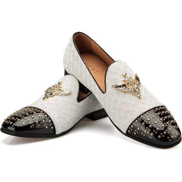 JITAI Mens Loafers Shoes Pattern Printing Mens Dress Loafer Shoes Slipon Casual Loafer Smoking SlipperWhite12