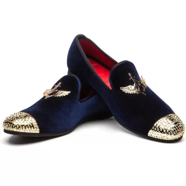 Men Genuine Leather Mens Metallic Textured Slipon Glitter Loafers ShoesBlue02