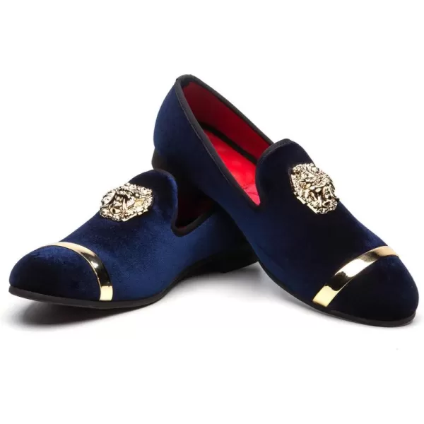 Men Genuine Leather Mens Metallic Textured Slipon Glitter Loafers ShoesBlue03