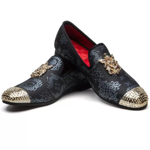 Men Genuine Leather Mens Metallic Textured Slipon Glitter Loafers ShoesBlue04