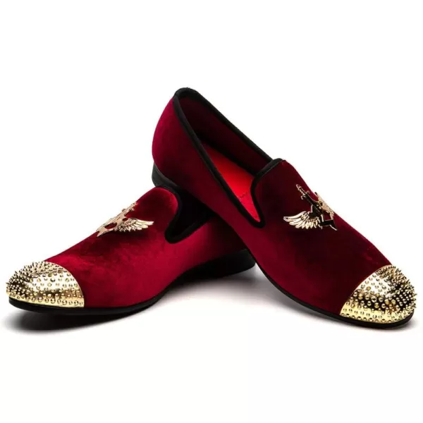 Men Genuine Leather Mens Metallic Textured Slipon Glitter Loafers ShoesRed02