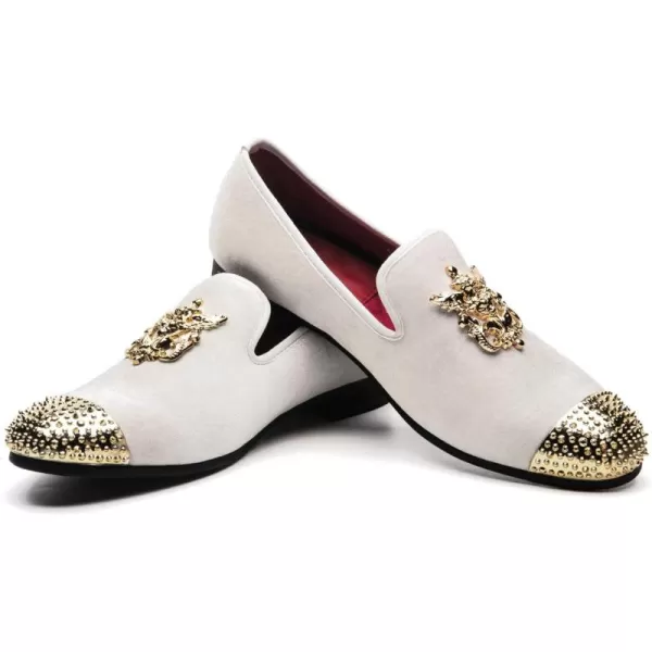 Men Genuine Leather Mens Metallic Textured Slipon Glitter Loafers ShoesWhite01