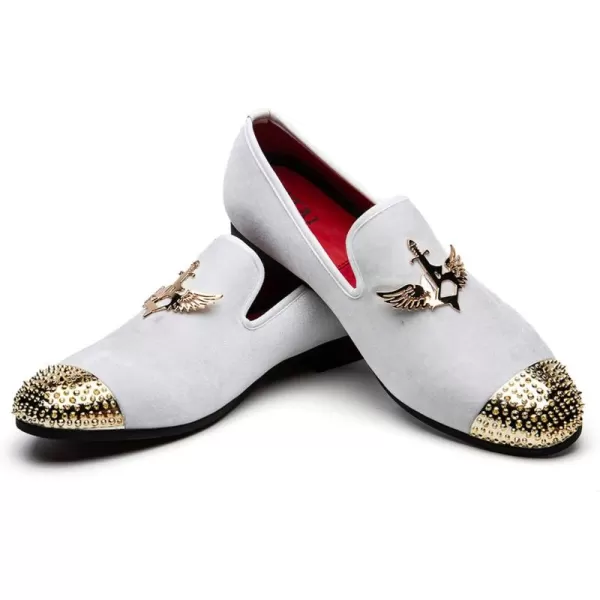 Men Genuine Leather Mens Metallic Textured Slipon Glitter Loafers ShoesWhite02