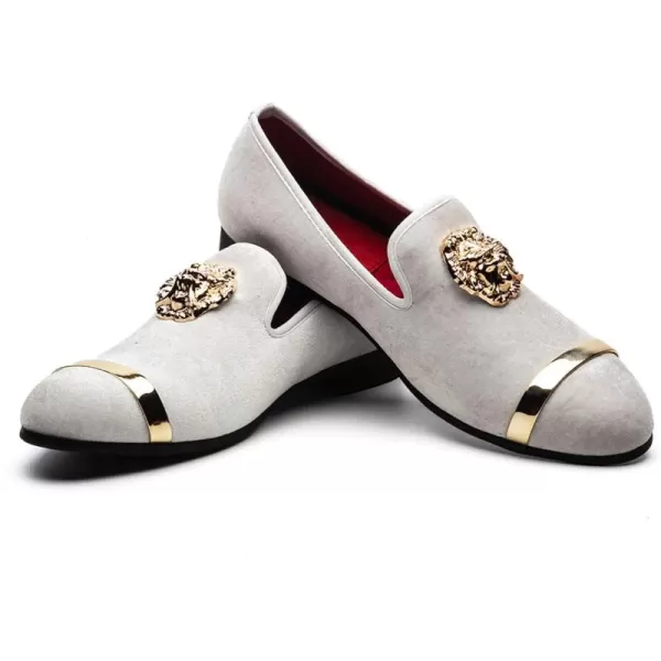 Men Genuine Leather Mens Metallic Textured Slipon Glitter Loafers ShoesWhite03