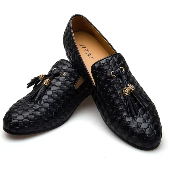 Mens Vintage Velvet Embroidery Noble Loafer Shoes Slipon Loafer Smoking Slipper Tassel LoaferBlack01