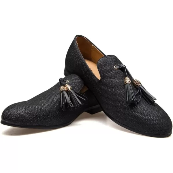 Mens Vintage Velvet Embroidery Noble Loafer Shoes Slipon Loafer Smoking Slipper Tassel LoaferBlack06