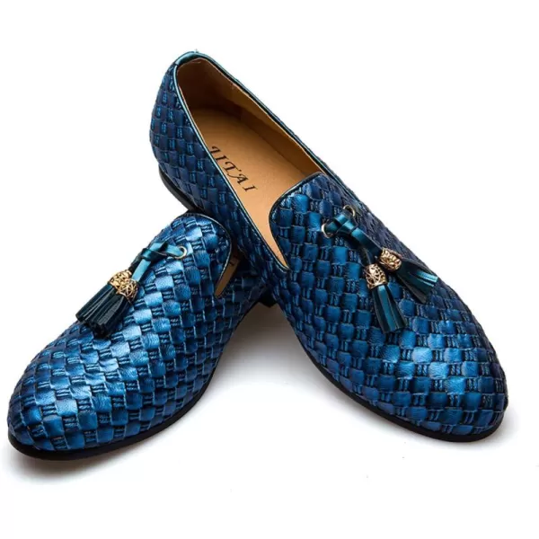 Mens Vintage Velvet Embroidery Noble Loafer Shoes Slipon Loafer Smoking Slipper Tassel LoaferBlue02
