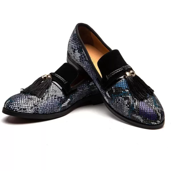 Mens Vintage Velvet Embroidery Noble Loafer Shoes Slipon Loafer Smoking Slipper Tassel LoaferBlue08