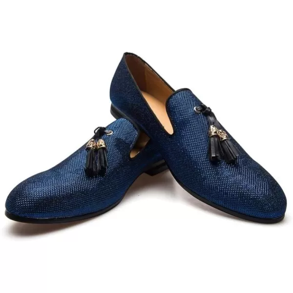 Mens Vintage Velvet Embroidery Noble Loafer Shoes Slipon Loafer Smoking Slipper Tassel LoaferBlue10
