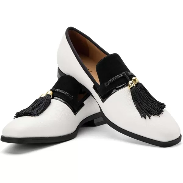 Mens Vintage Velvet Embroidery Noble Loafer Shoes Slipon Loafer Smoking Slipper Tassel LoaferWhite12