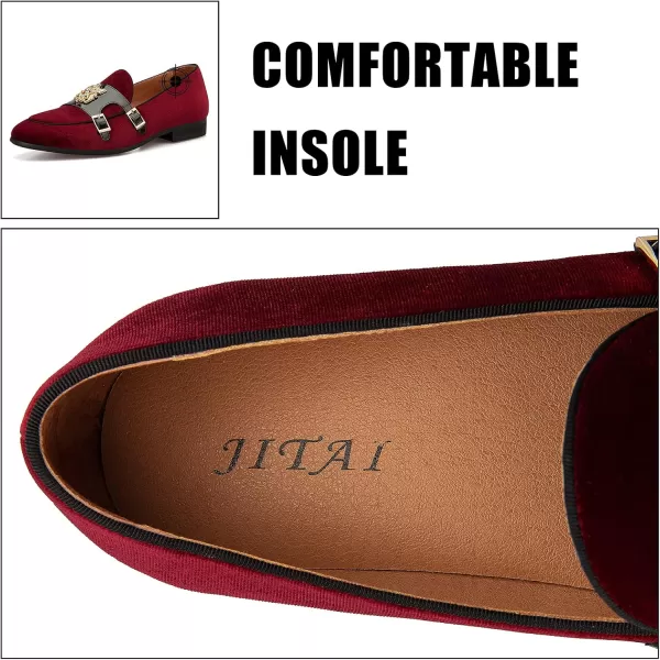 JITAI Mens Loafers Tuxedo Shoes Dress Shoes for Men Velvet Loafers Wedding ShoesRed02
