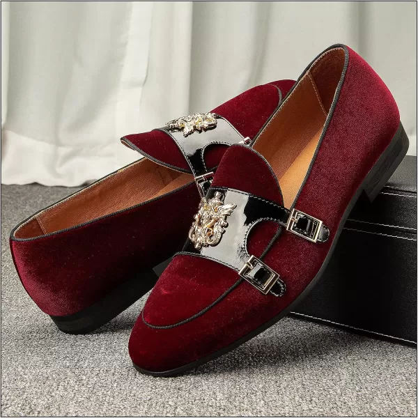 JITAI Mens Loafers Tuxedo Shoes Dress Shoes for Men Velvet Loafers Wedding ShoesRed02