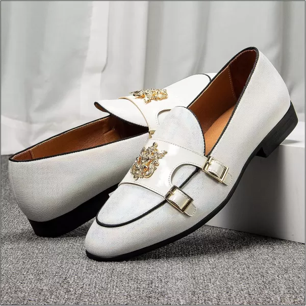JITAI Mens Loafers Tuxedo Shoes Dress Shoes for Men Velvet Loafers Wedding ShoesWhite02