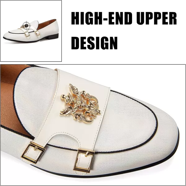 JITAI Mens Loafers Tuxedo Shoes Dress Shoes for Men Velvet Loafers Wedding ShoesWhite02