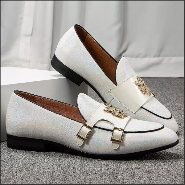 JITAI Mens Loafers Tuxedo Shoes Dress Shoes for Men Velvet Loafers Wedding ShoesWhite02