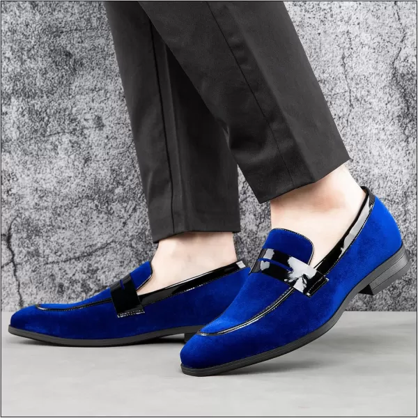 JITAI Mens Velvet Loafers Dress Shoes Loafers for Men Tuxedo Suit ShoesBlue24