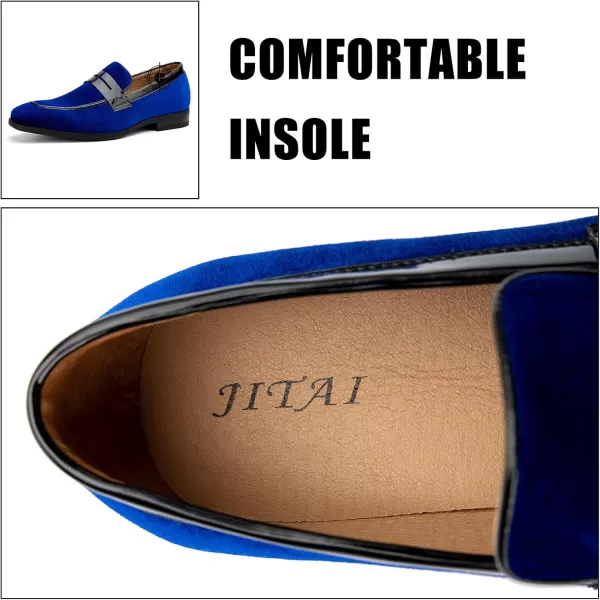 JITAI Mens Velvet Loafers Dress Shoes Loafers for Men Tuxedo Suit ShoesBlue24