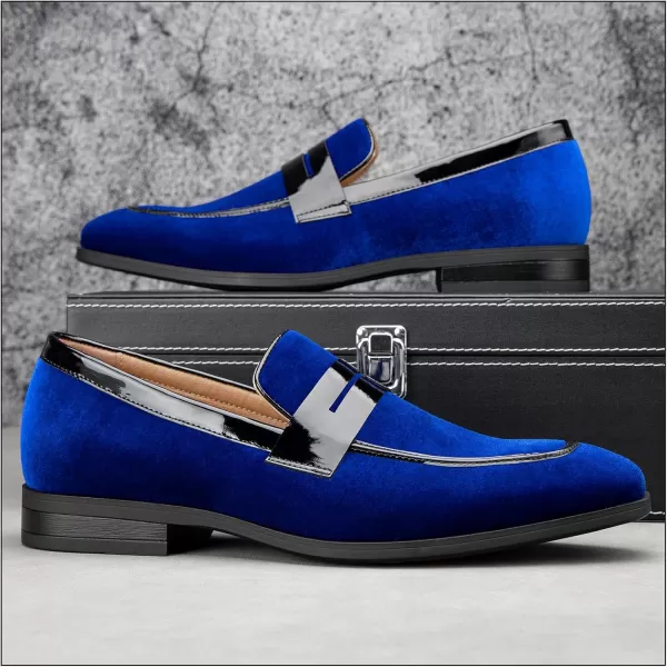 JITAI Mens Velvet Loafers Dress Shoes Loafers for Men Tuxedo Suit ShoesBlue24