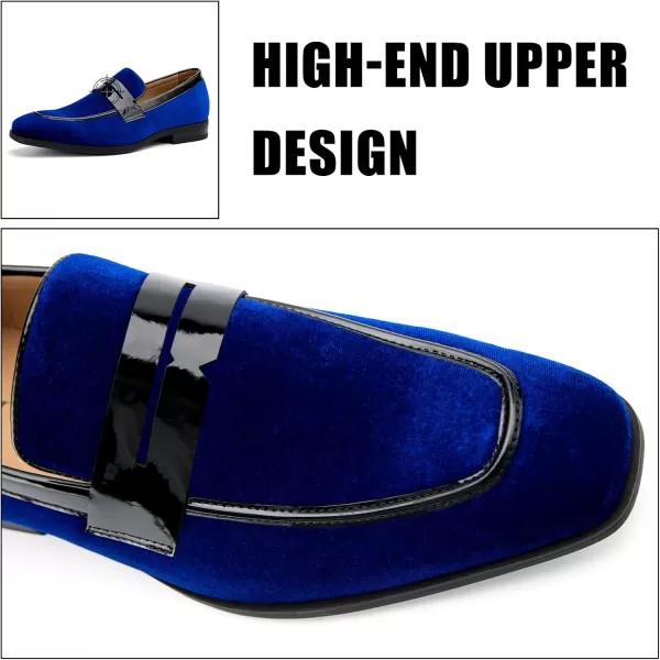 JITAI Mens Velvet Loafers Dress Shoes Loafers for Men Tuxedo Suit ShoesBlue24