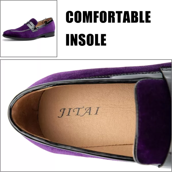 JITAI Mens Velvet Loafers Dress Shoes Loafers for Men Tuxedo Suit ShoesPurple24